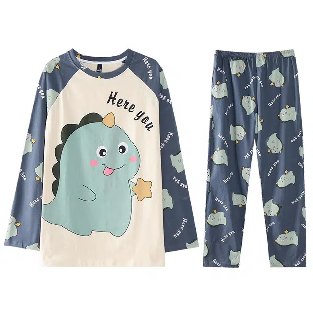 向薇 舒适卡通简约长袖薄款可外穿家居服睡衣套装 男款 图片色