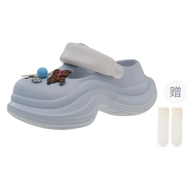 小鹿米利 时尚厚底外穿可爱沙滩 橡胶底 防滑包头拖鞋 女