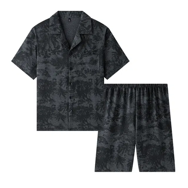 好福份 透气舒适亲肤无约束短袖五分裤睡衣套装 男款 图片色