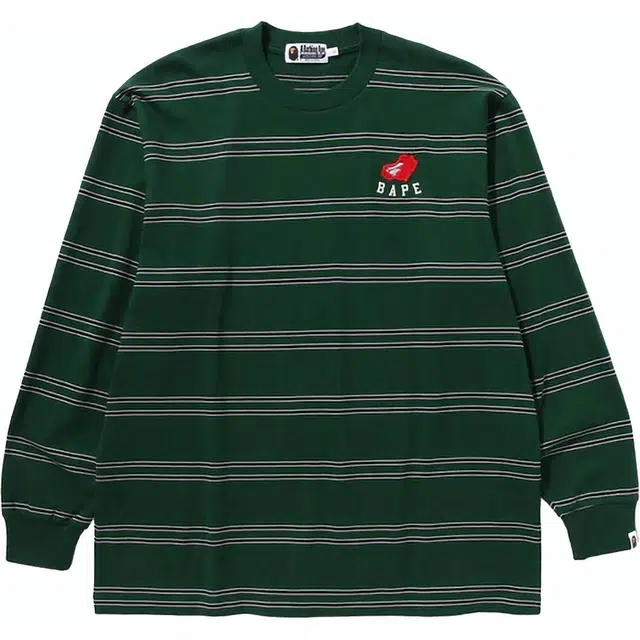 A BATHING APE Logo Stripe Long Sleeve T-Shirt