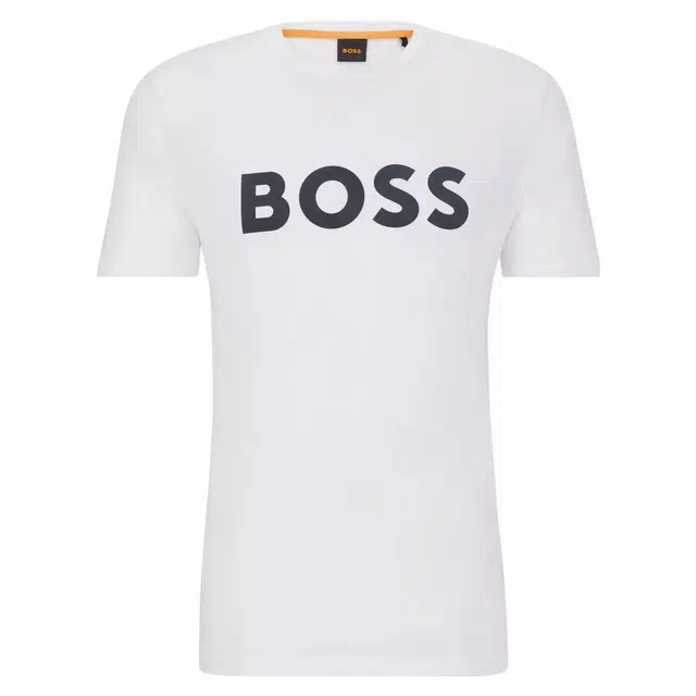 HUGO BOSS Letter Print Crew Neck T-Shirt White