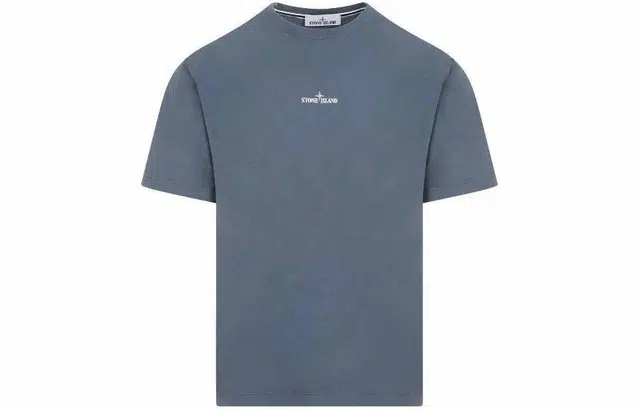 Stone Island Crew Neck Letter Print T-Shirt Navy