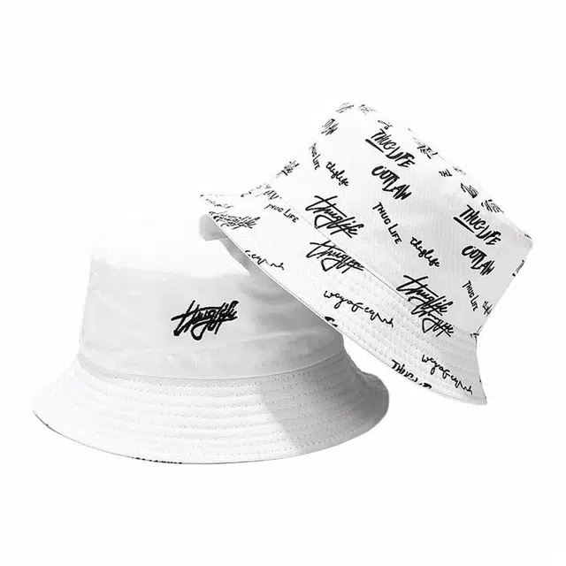 浪莎 春夏季双面字母刺绣防紫外线盆帽户外出潮流文艺休闲百搭四季戴大头围显脸小水桶帽 聚酯纤维 渔夫帽 男女同款情侣款