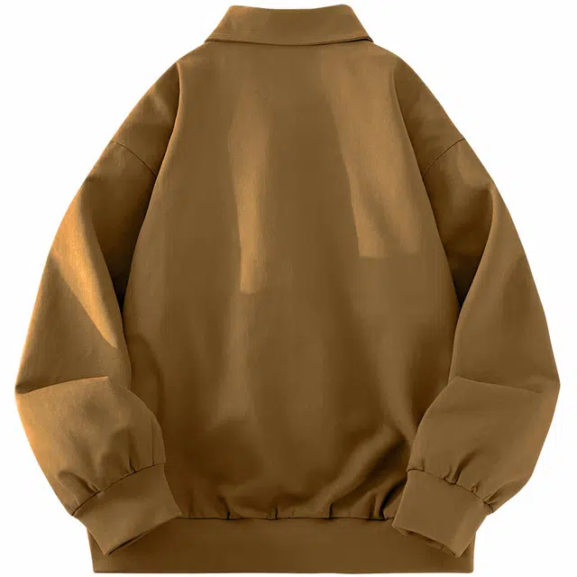 稻草人 拉链纯色翻领百搭宽松短款夹克外套 男女同款