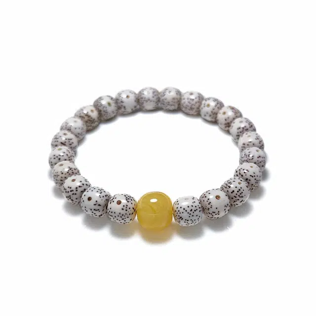 【已祝福加持】 玉临门 时来运转 平安喜乐 顺白大留白老型桶文玩佛珠单圈#好运 星月菩提 手串 男女同款情侣款