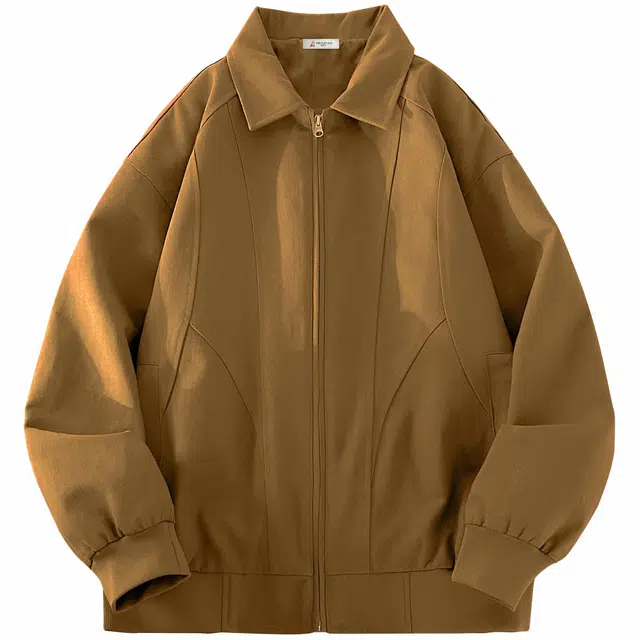 稻草人 拉链纯色翻领百搭宽松短款夹克外套 男女同款