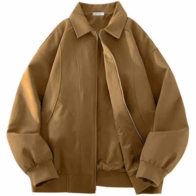 稻草人 拉链纯色翻领百搭宽松短款夹克外套 男女同款