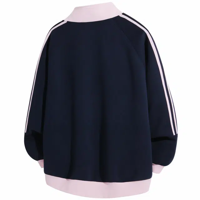 吾皇猫 美式复古学院风条纹字母图案无性别主义穿搭立领感插肩袖休闲宽松运动开衫长袖卫衣 男女同款