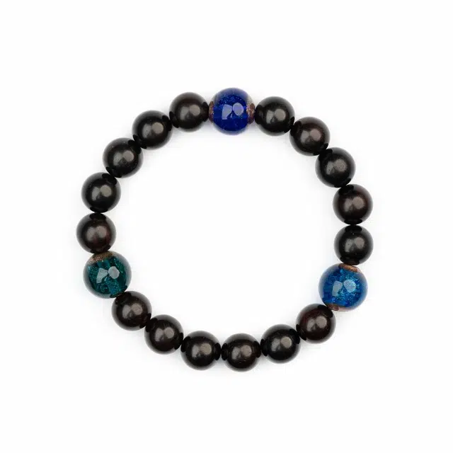 仙源 平步青云搭配琉璃珠复古国潮手饰本命蛇年 文艺简约风 招财纳福 单圈好运 紫檀属 手串 男女同款情侣款