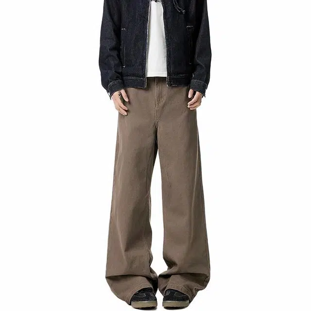 颂希尔 美式宽松直筒纯色休闲裤 男女同款 咖色