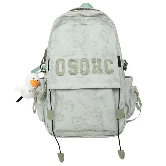 德力熊 书包简约印花小熊大容量 尼龙 双肩包 男女同款情侣款 黑色/白色/红色/绿色