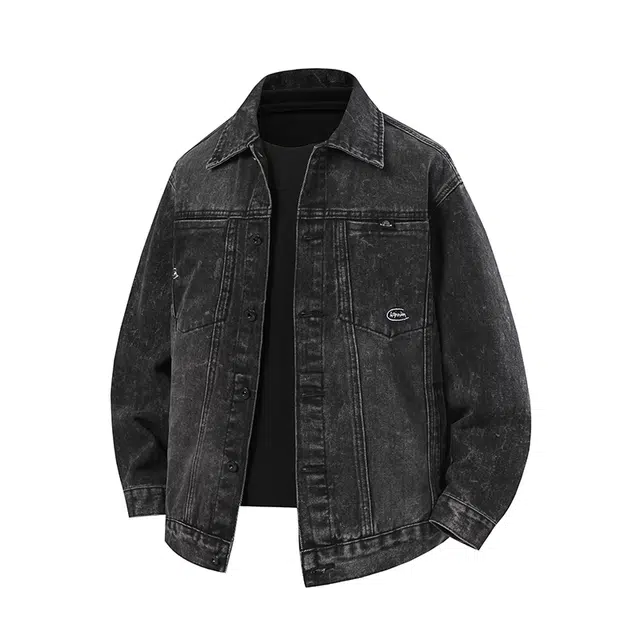 潮流大码翻领剪裁做旧休闲夹克牛仔外套 男女同款 经典系