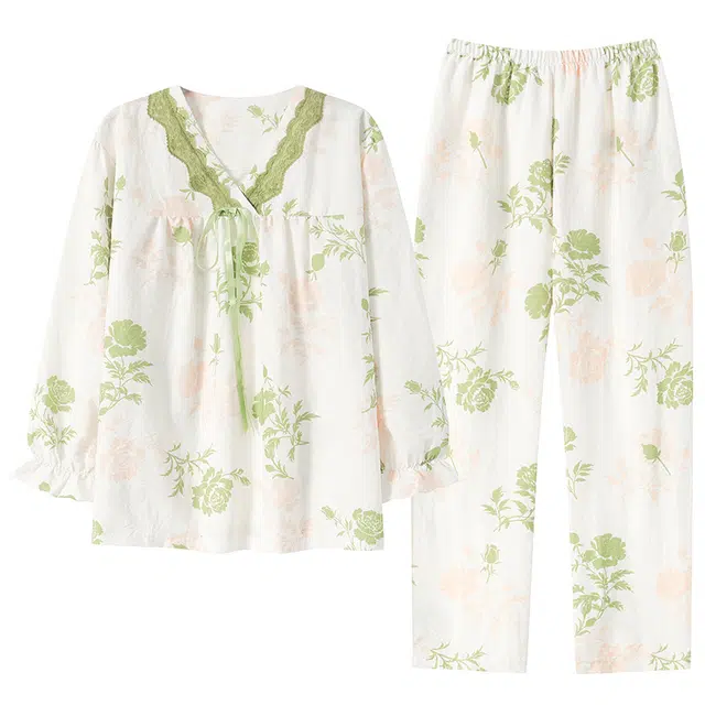 草本初色 甜美可爱柔软优雅长袖家居服睡衣套装 女款 组合装