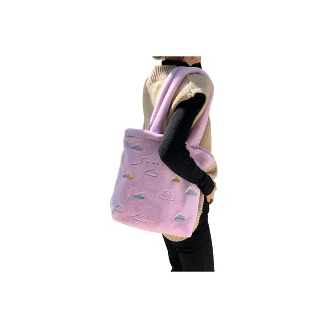 静玲珑 包包女包可爱立体云朵毛毛手拎包少女心学生外出大容量单肩毛绒包