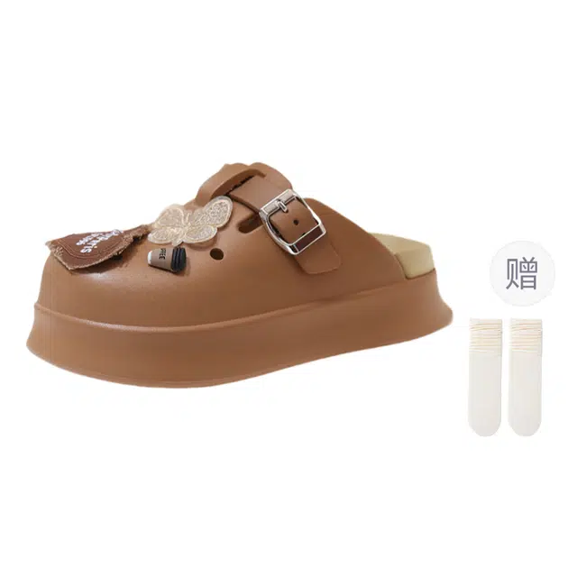 小鹿米利 甜酷勃肯松糕厚底踩屎感百搭 防磨包头拖鞋 女