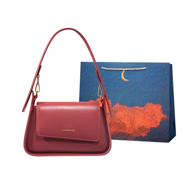 爱尔绅特 高级感时尚 人造革 单肩包 女款 红色