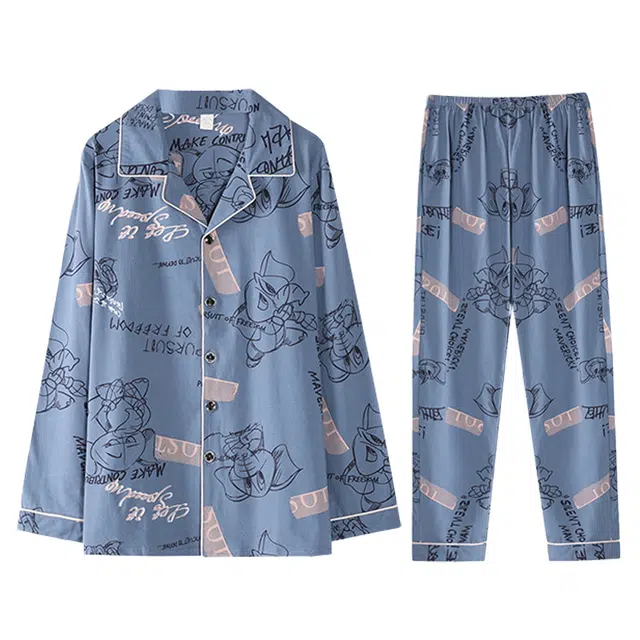 向薇 长袖长裤薄款青少年可外穿家居服睡衣套装 男款 图片色