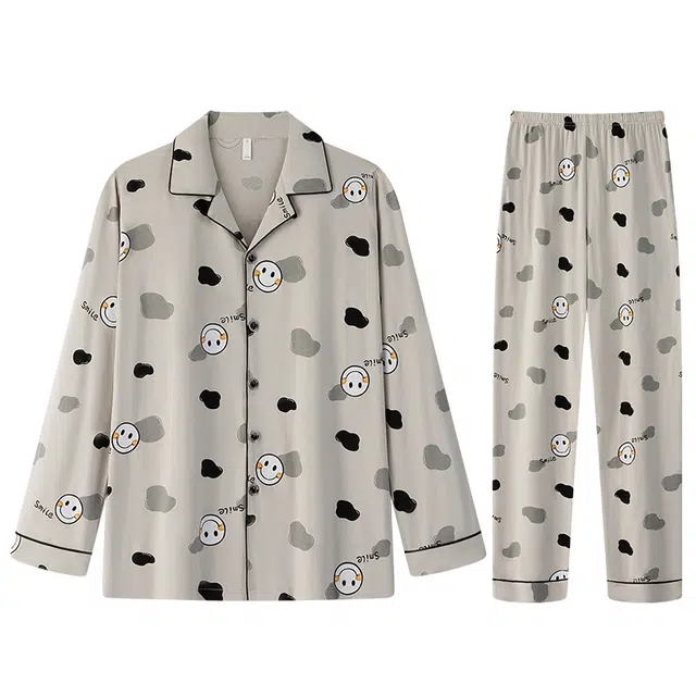 向薇 舒适透气翻领休闲家居服睡衣套装 男款 图片色