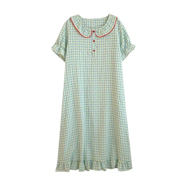 橡柠派 甜美舒适可爱学院风短袖睡裙 女款 浅蓝色