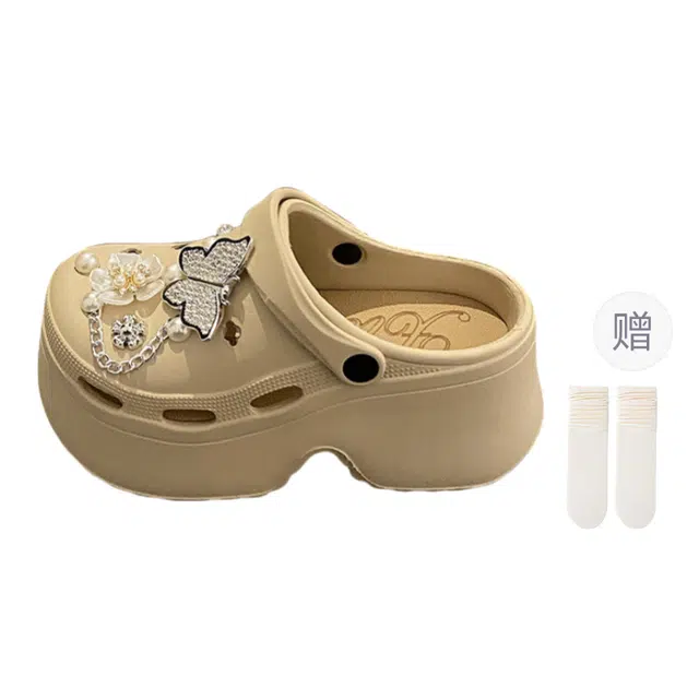 小鹿米利 超厚底甜美蝴蝶结增高海边 防磨防滑包头拖鞋 女