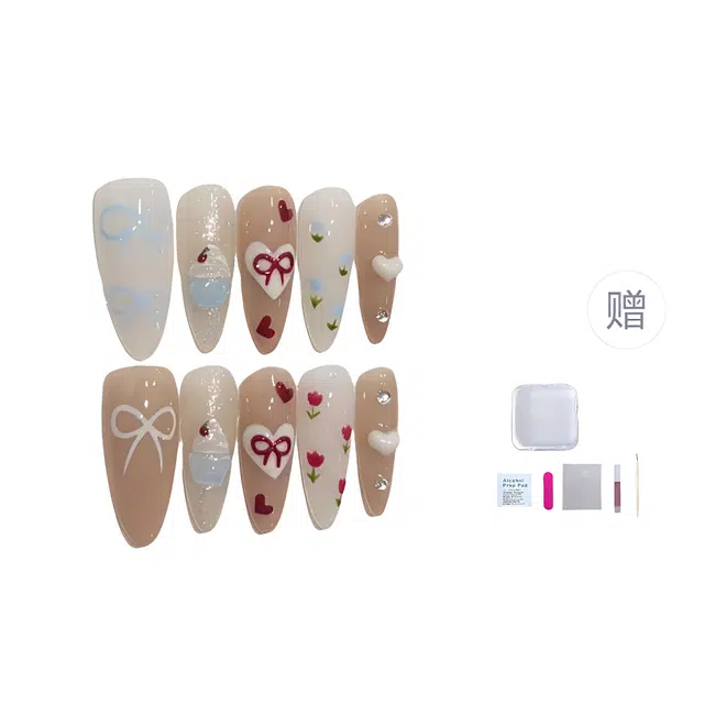 几多萌 樱桃冰淇淋手工美甲穿戴甲可爱风手绘假指甲贴可拆卸  椭圆长款彩绘跳色