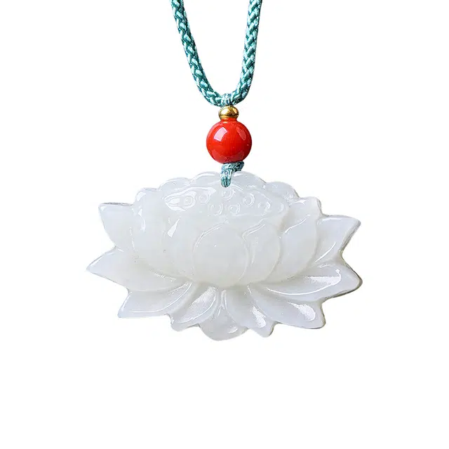 舒杰 中式国风禅意莲花素链 和田玉项链 白玉 男女同款情侣款