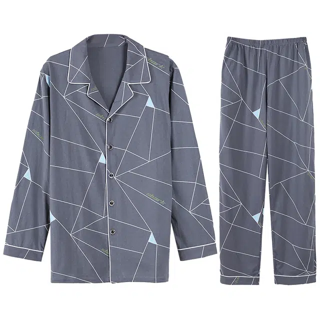 向薇 休闲舒适简约长袖青少年家居服睡衣套装 男款 图片色