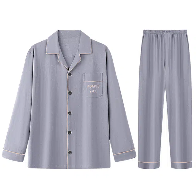 向薇 薄款休闲简约长袖长裤青少年睡衣套装 男款 图片色