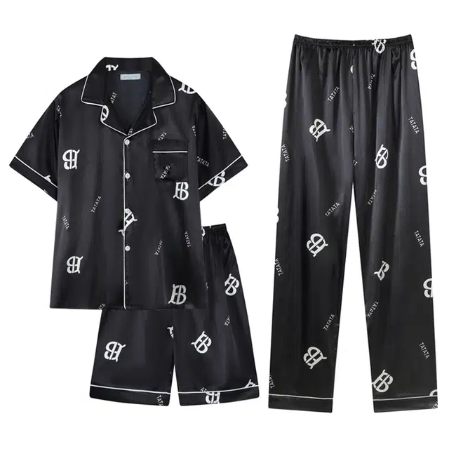 兰缪 凉感可外穿短袖上衣休闲薄款短裤家居服长裤睡衣套装 男款 图片色