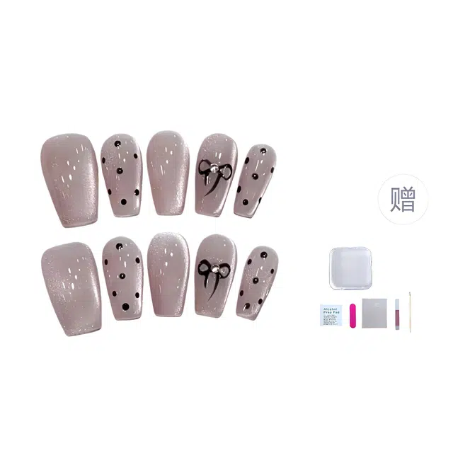 几多萌 【蝴蝶波点】 赫本风波点蝴蝶结  穿戴甲 短梯淡紫渐变 猫眼 冰透复古优雅