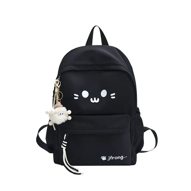 雅鹿 简约可爱卡通猫咪百搭 尼龙 双肩包 女款 米白色/黑色/黄色/蓝色/粉红色