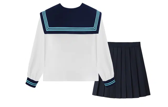 依钗 水手服海军领拼色短袖上衣纯色简约低腰短裙制服 女款