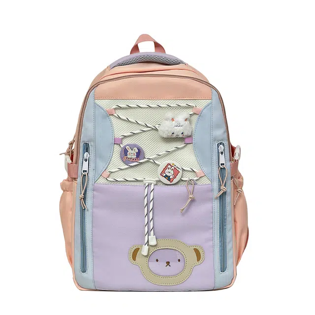 德力熊 高颜值韩版大容量少女感书包 涤纶 双肩包 女款 粉色/紫色/蓝色/黑色/黄色