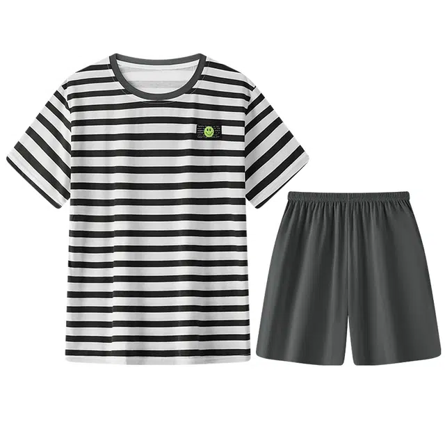 向薇 冰丝青少年学生圆领短袖睡衣套装 男款 图片色