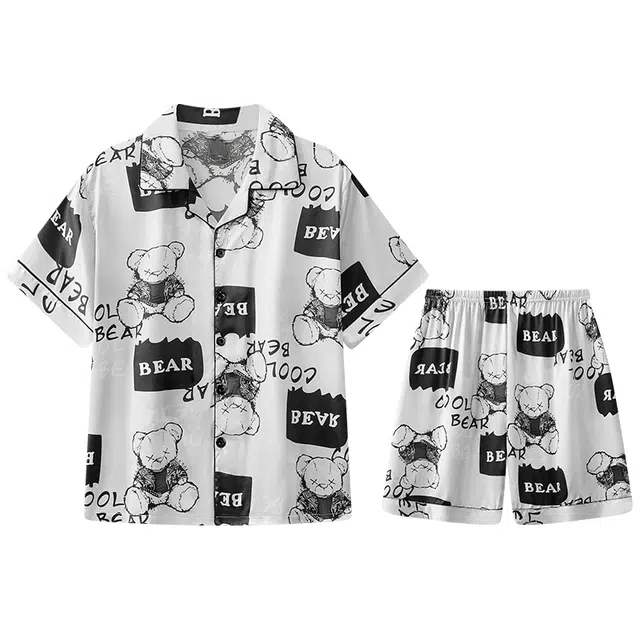 向薇 舒适透气轻薄短袖上衣家居服五分裤睡衣套装 男款 图片色