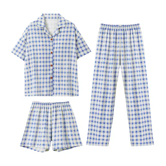 橡柠派 小清新时尚甜美可爱短袖舒适薄款家居服睡衣套装 女款 浅蓝色