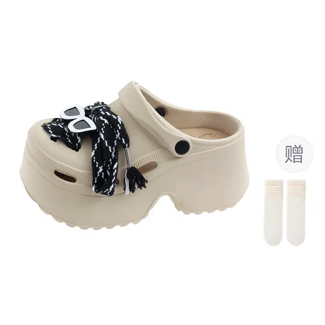 小鹿米利 踩屎感厚底增高外穿透气 防磨防滑包头拖鞋 女