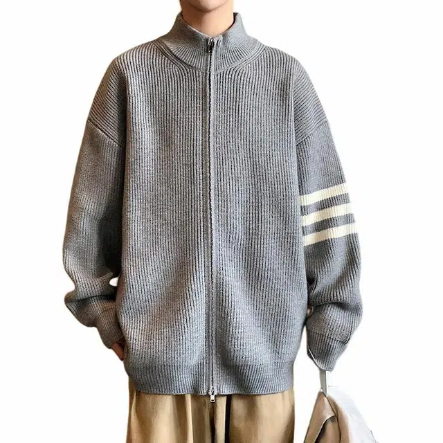 佐菲利 美式高街外套宽松百搭长袖潮流条纹针织衫 男女同款