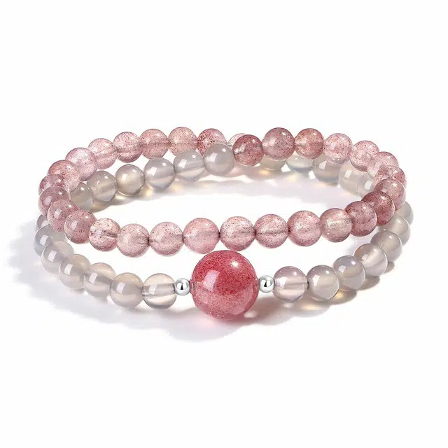 【普陀山官方已过香】 普陀山文创 新中式国风小众设计 时来运转纳福聚财叠戴百搭#好运 礼盒装 草莓晶 手串 女款