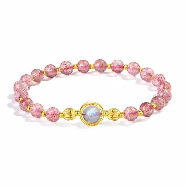 普陀山文创 桃运自来天赐桃缘邂逅浪漫 甜蜜气质百搭新中式国潮能量磁场#好运 草莓晶 水晶手串 女款