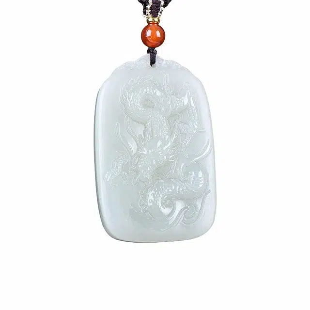 舒杰 国潮经典本命年生肖吉祥龙牌毛衣链 和田玉项链 白玉/青白玉 男女同款情侣款