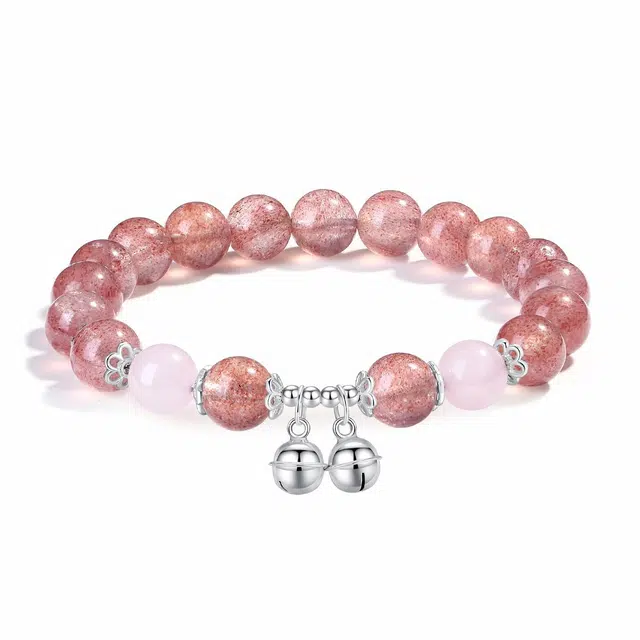 【普陀山官方已祝福】 普陀山文创 旺缘旺财桃花朵朵缓释情绪事业顺遂纳福气质百搭 国风新中式能量磁场#好运 蝴蝶铃铛 草莓晶 水晶手串 女款