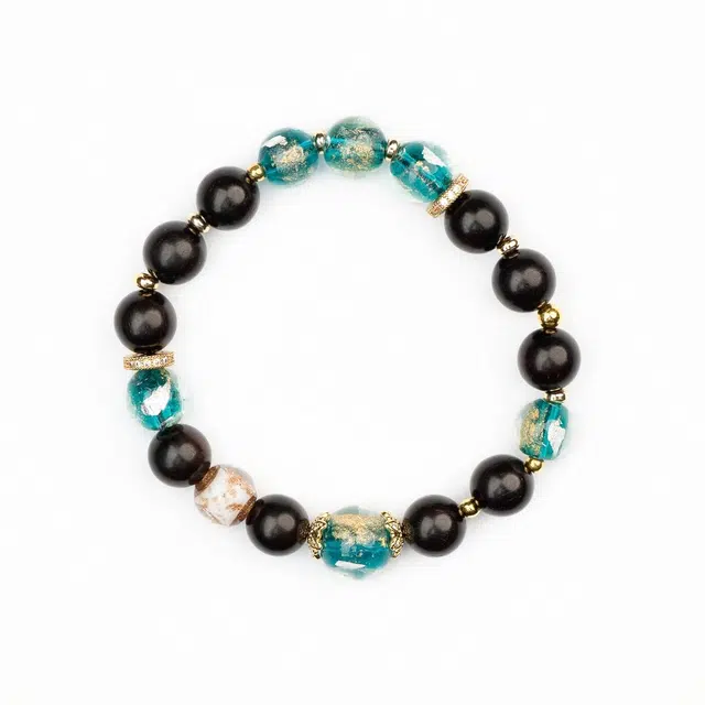 仙源 平安喜乐 有钱花搭配琉璃珠复古招财纳福平安喜乐有钱花盘玩佛珠转运珠手饰#好运 紫檀属 木作手串 男女同款情侣款