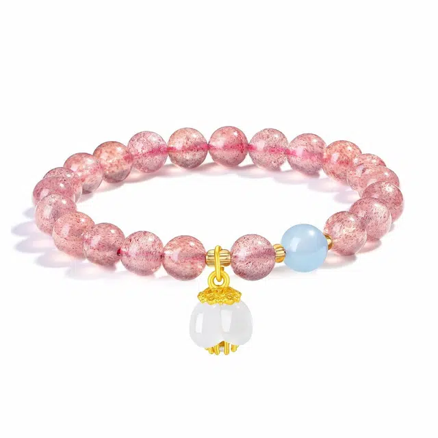 普陀山文创 旺桃花招财运甜酷显白温婉优雅 新中式国潮平安扣桃花转运暴富小众能量磁场#好运 礼盒装 草莓晶 手串 女款