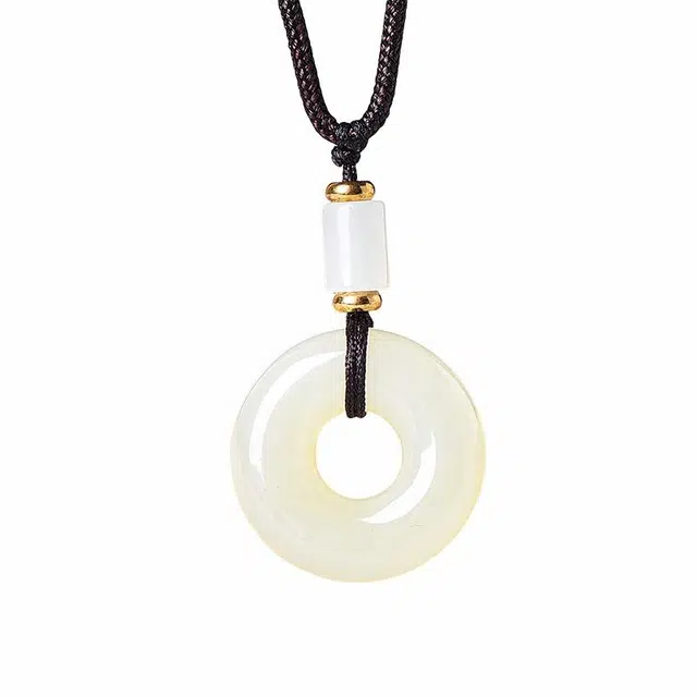 舒杰 百搭经典平安扣 和田玉项链 青白玉 男女同款情侣款