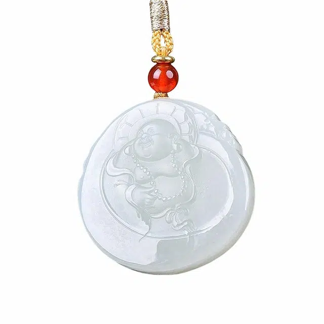 舒杰 吉祥本命弥勒佛 和田玉项链 青白玉 女款