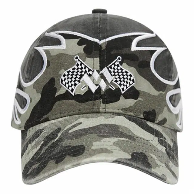 优莲茵 美式高街潮牌加深火焰方格旗街头百搭迷彩嘻哈 棉 鸭舌帽 男女同款情侣款
