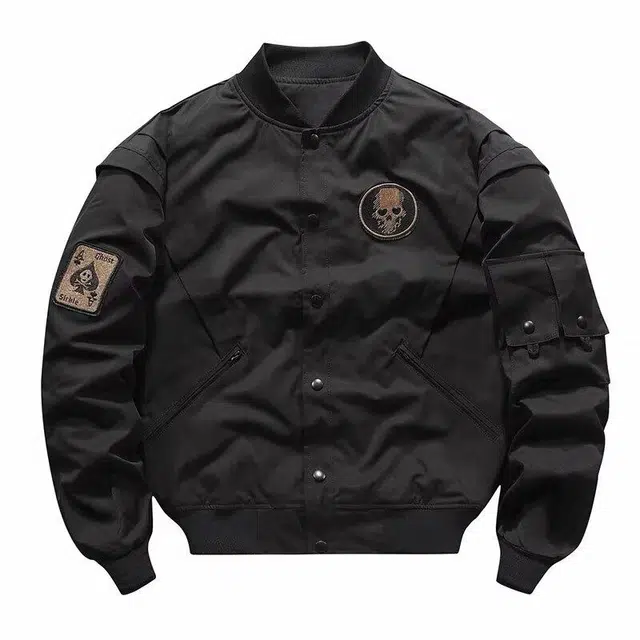 极限涡轮 美式复古骷髅刺绣飞行员机能工装多口袋夹克外套 男女同款 黑色