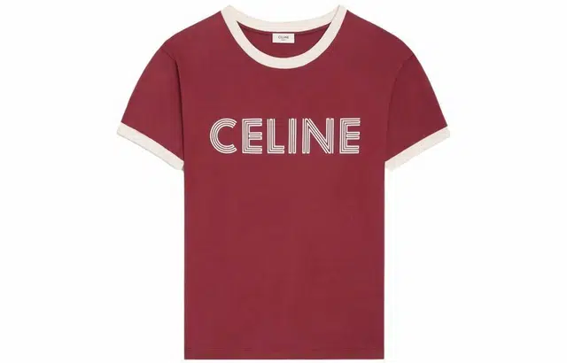 CELINE Letter Print T-Shirt Burgundy