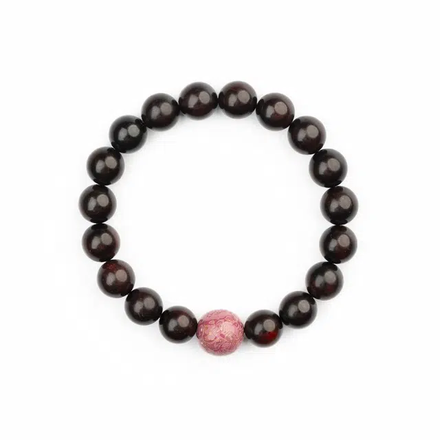 仙源 平安喜乐有钱花 招财复古国潮手饰 文艺简约风 招财纳福 单圈好运 紫檀属 木作手串 男女同款情侣款